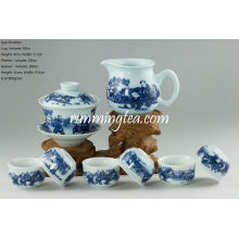 &quot;Crianças Chinesas a Brincar&quot; Conjunto de Chávenas de Porcelana Azul e Branca, 1 Gaiwan, 1 Jarro e 6 Taças